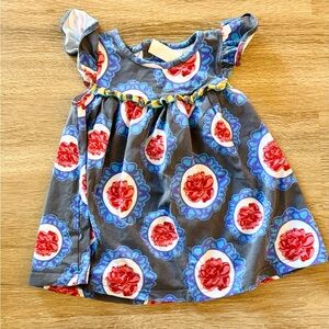 Matilda Jane Paint by Numbers Floral Gray Dress with Red and Blue Accents